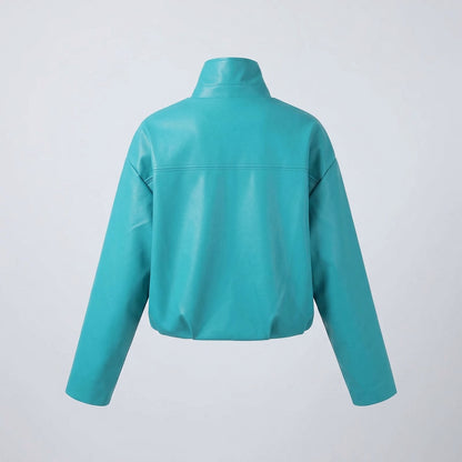 stand-collar faux-leather jacket product photo 9
