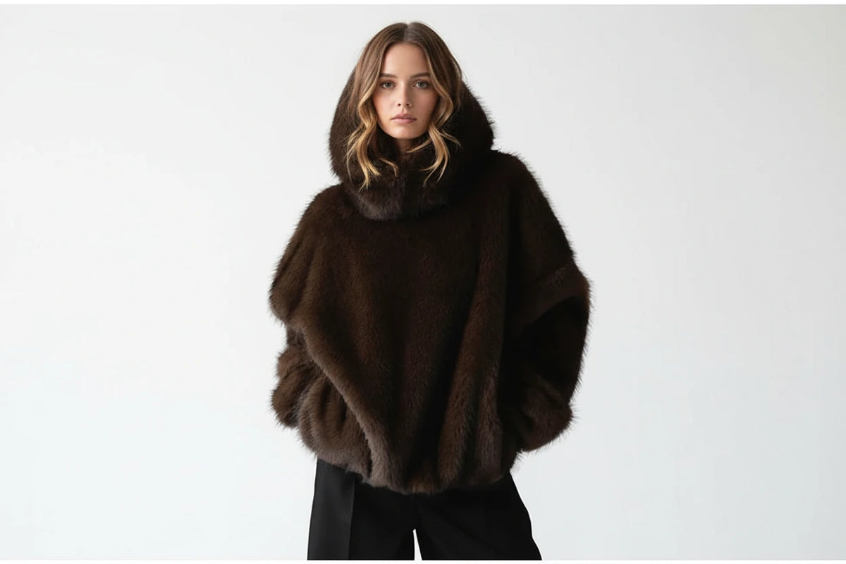 Luxe Faux Fur Hooded Pullover Coat.