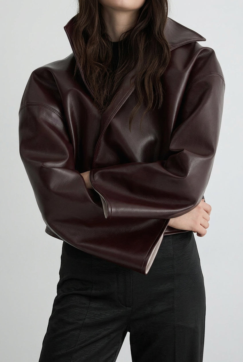 Relaxed faux-leather zip-up jacket product photo 15