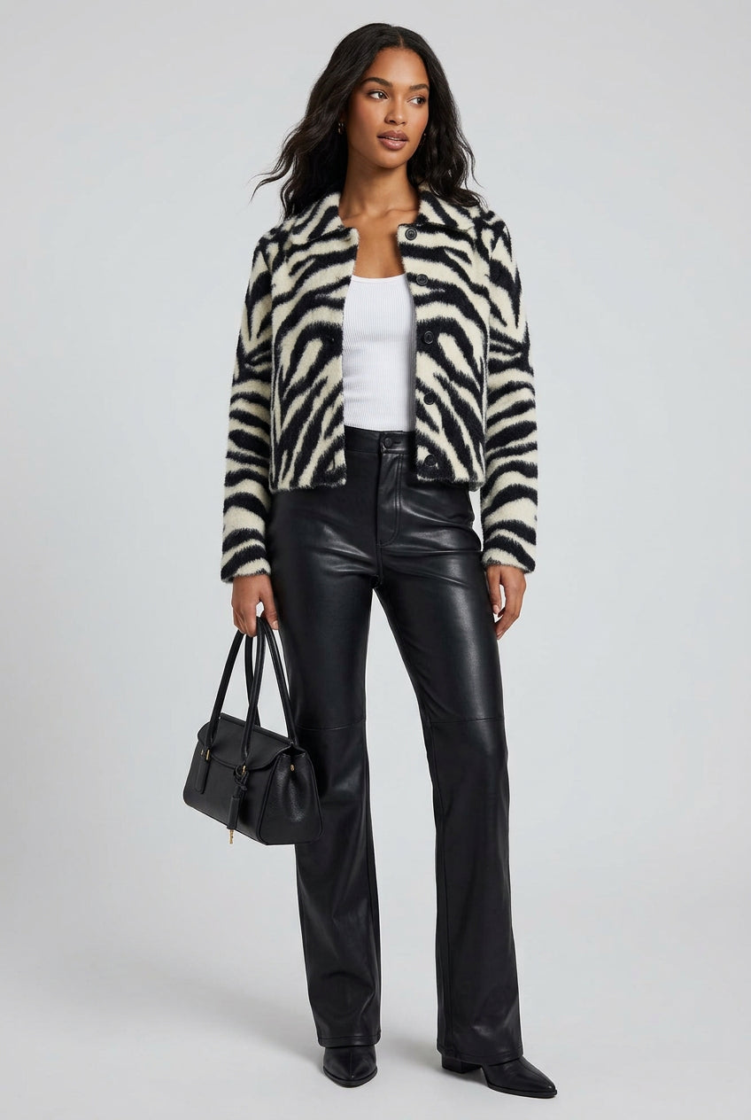 Sable Zebra Faux Fur Jacket, a bold layering piece for cool-weather styling