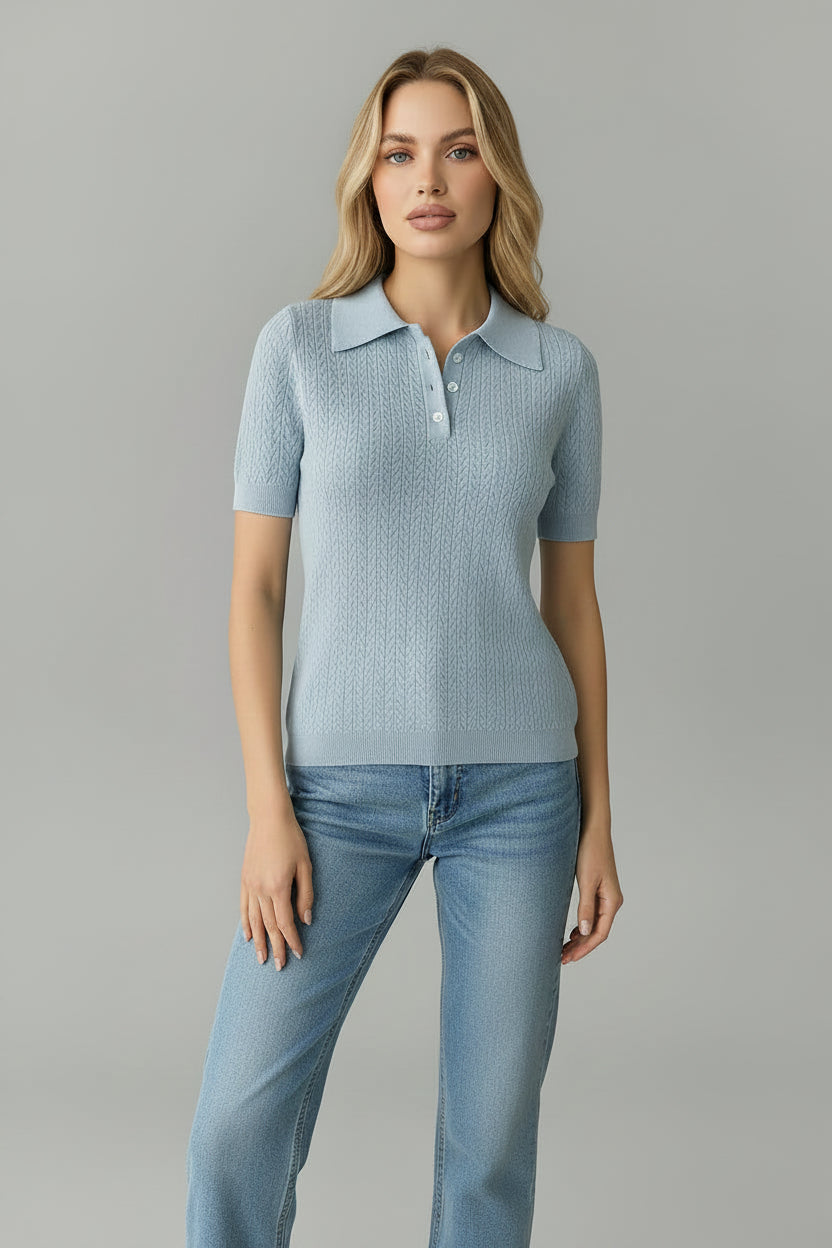 women short sleeve knit top, loose fit summer blouse women, lapel style knit shirt women, casual breathable summer top women, minimalist women knitwear top, short sleeve pullover blouse women, soft knit casual shirt women, summer loose fit t shirt women, elegant casual tops women fashion, lightweight knitted blouse women, streetwear casual women knit top, everyday summer outfit women top, stylish women pullover shirt summer