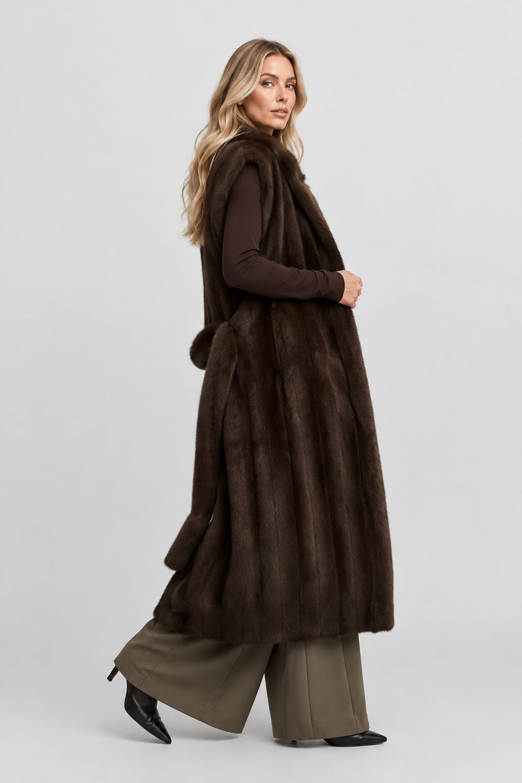 Noelle longline faux fur outerwear with a high collar