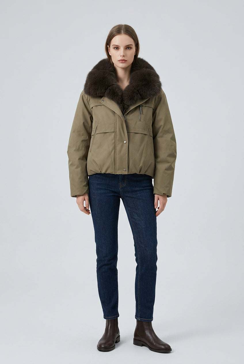 Fur-collar cropped puffer jacket for women, product image 10