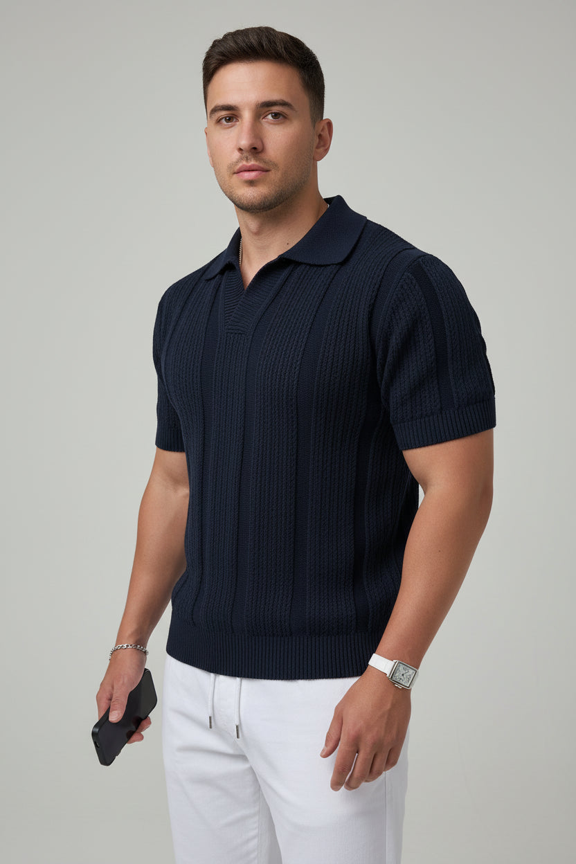 Breathable men's knitted mesh Polo shirt.