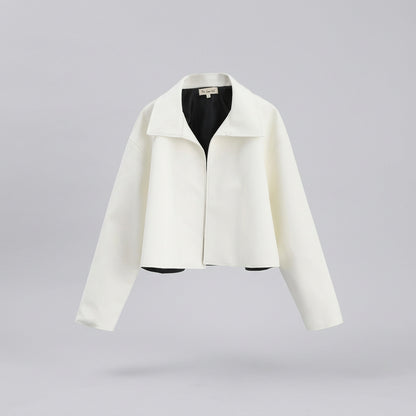 Relaxed faux-leather zip-up jacket product photo 6