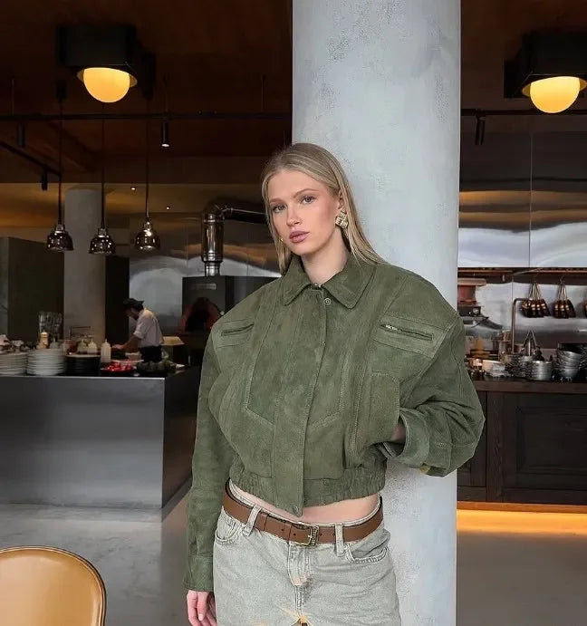 Jayla big sleeves cropped suede jacket.