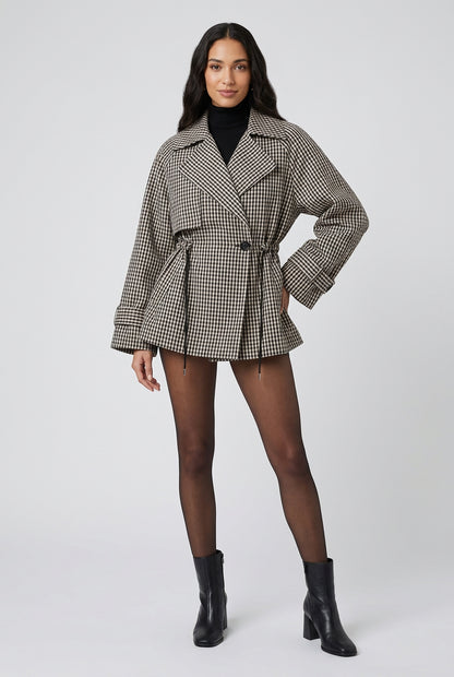 Gingham short trench coat product photo 4