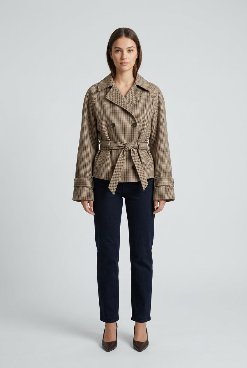 Gingham short trench coat product photo 13