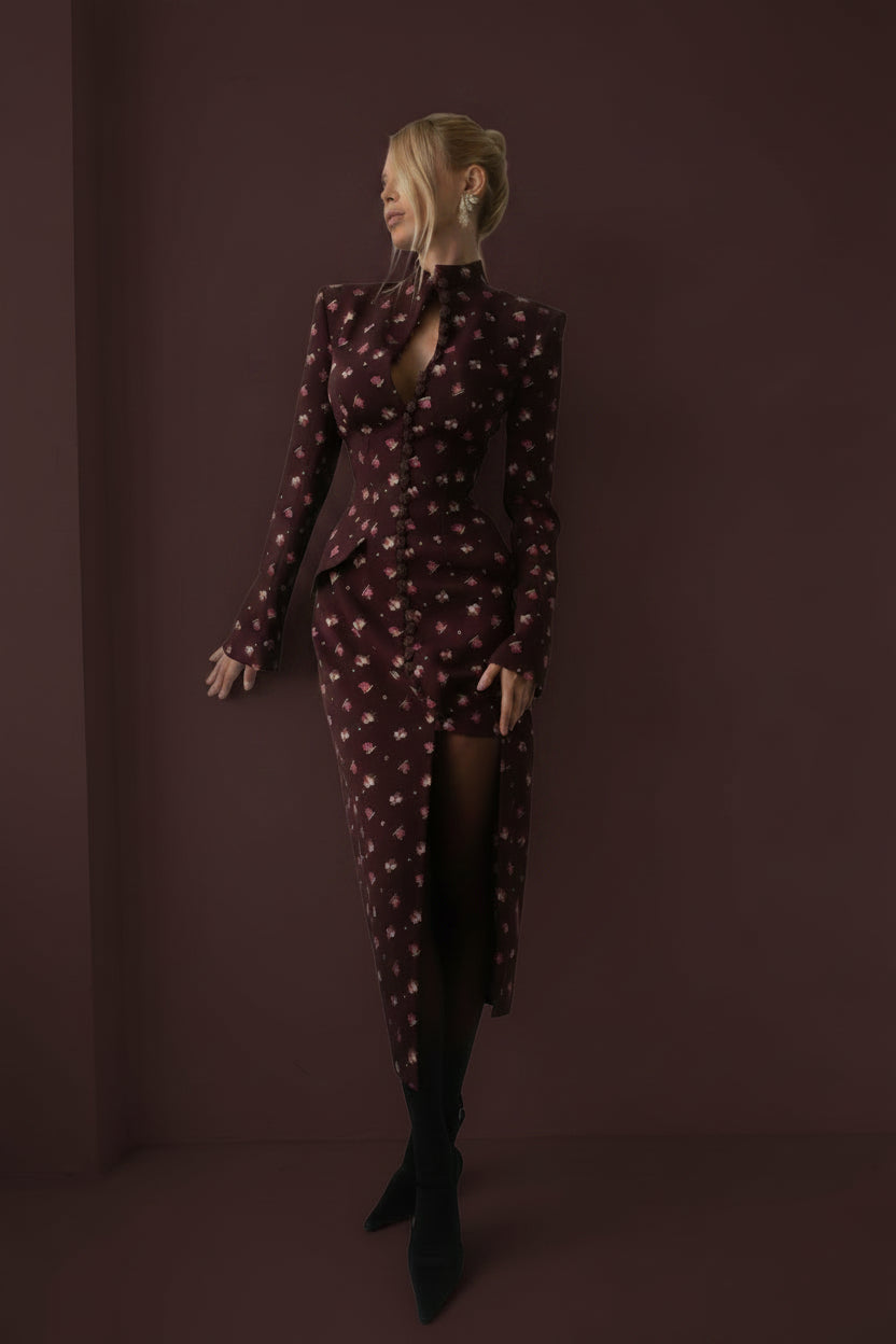 Floral blazer dress women, structured shoulder dress, blazer style midi dress, elegant floral midi dress, business casual dress women, chic work dress women, tailored midi dress, feminine blazer dress outfit, spring floral dress women, sophisticated midi dress, modern elegant dress women, office to dinner outfit dress, stylish women midi dress, floral button up dress, fashion forward women dress.