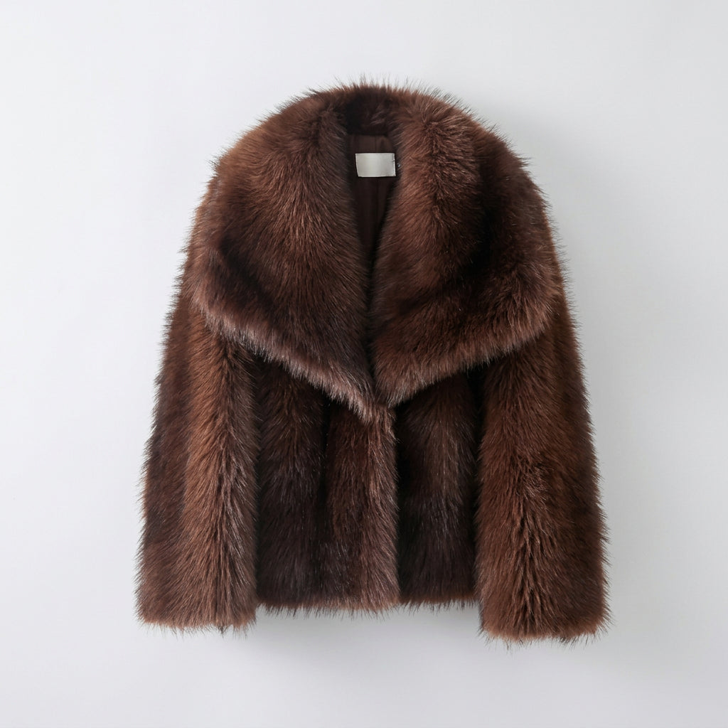 Striped faux fur coat displayed from another angle