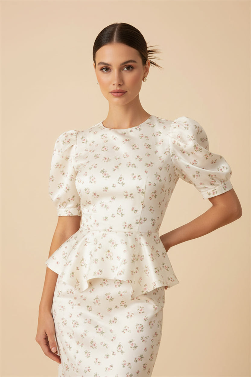 Fanny Floral print puff waistband dress.