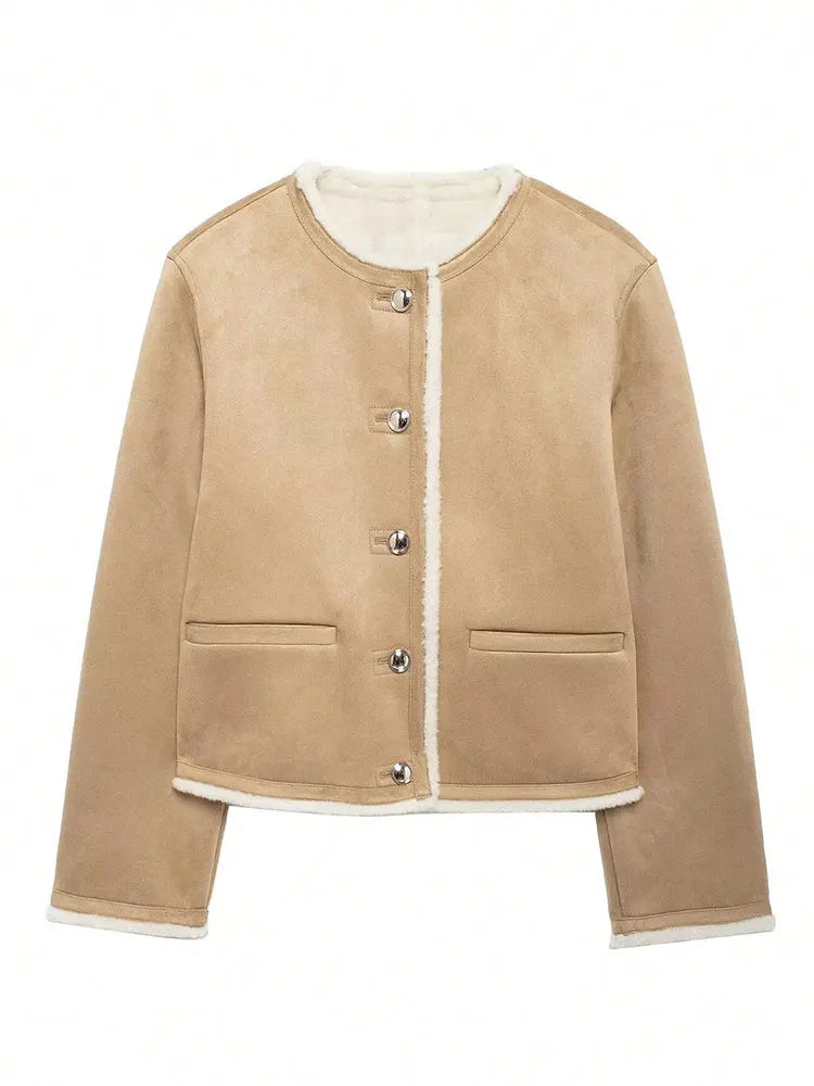 Khaki jacket front pocket detail
