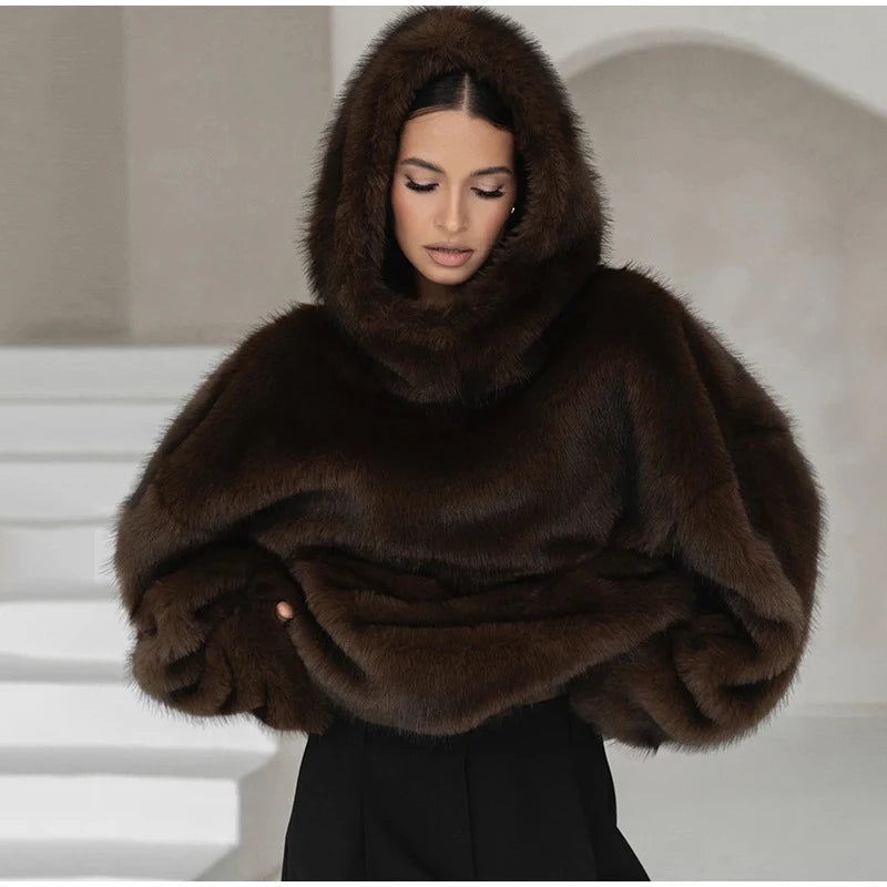 Luxe Faux Fur Hooded Pullover Coat.