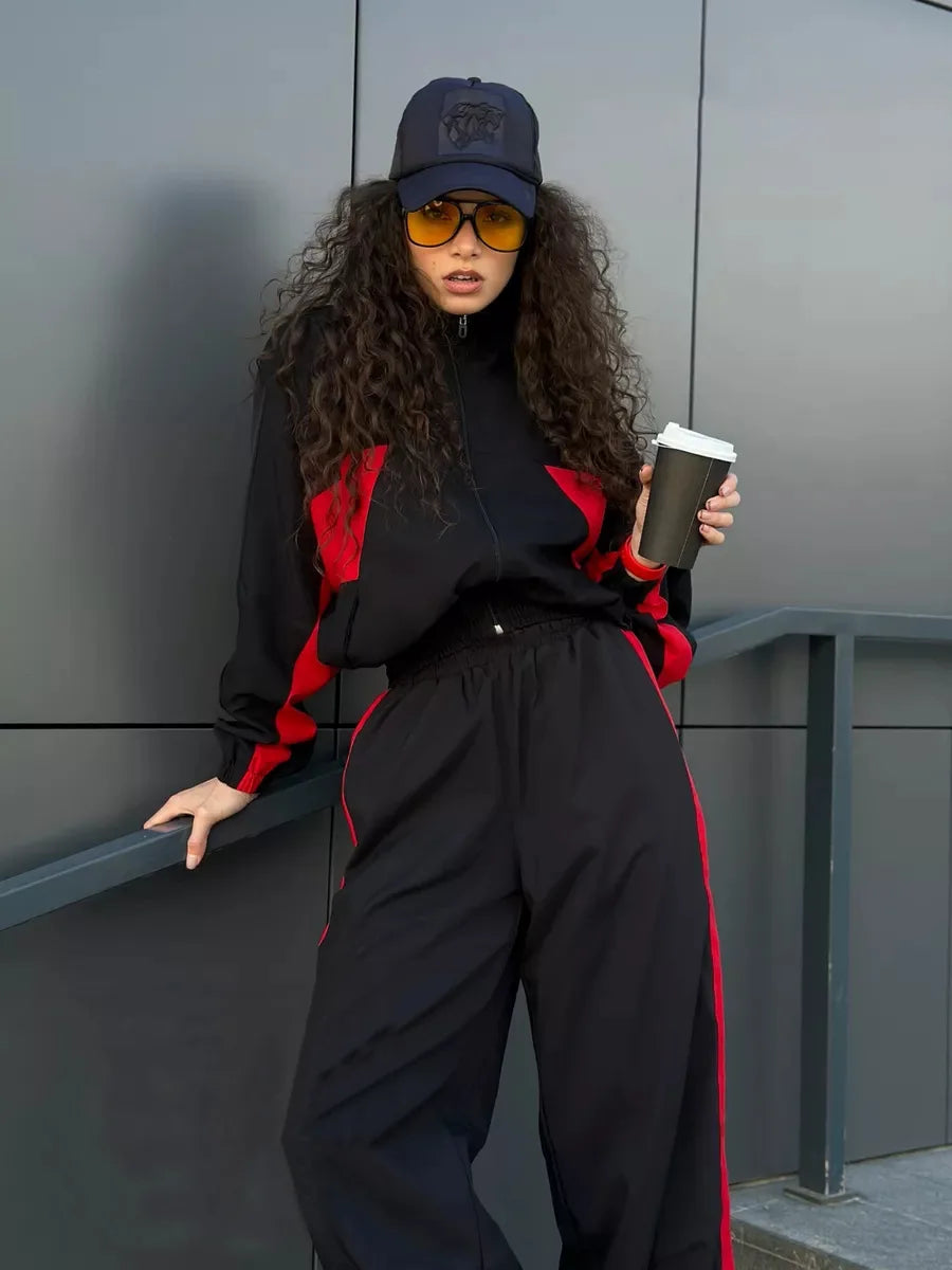 women's two piece set, women's matching set, color block two piece set, women's tracksuit, women's zip up jacket set, women's pants set, women's streetwear set, color block tracksuit women, women's casual two piece outfit, women's sporty set, women's matching pants outfit, women's jacket and pants set, zip up tracksuit women, straight leg pants set women, high waisted pants set, women's athleisure set, women's travel outfit set, airport outfit women, casual matching set women, streetwear outfit women, color