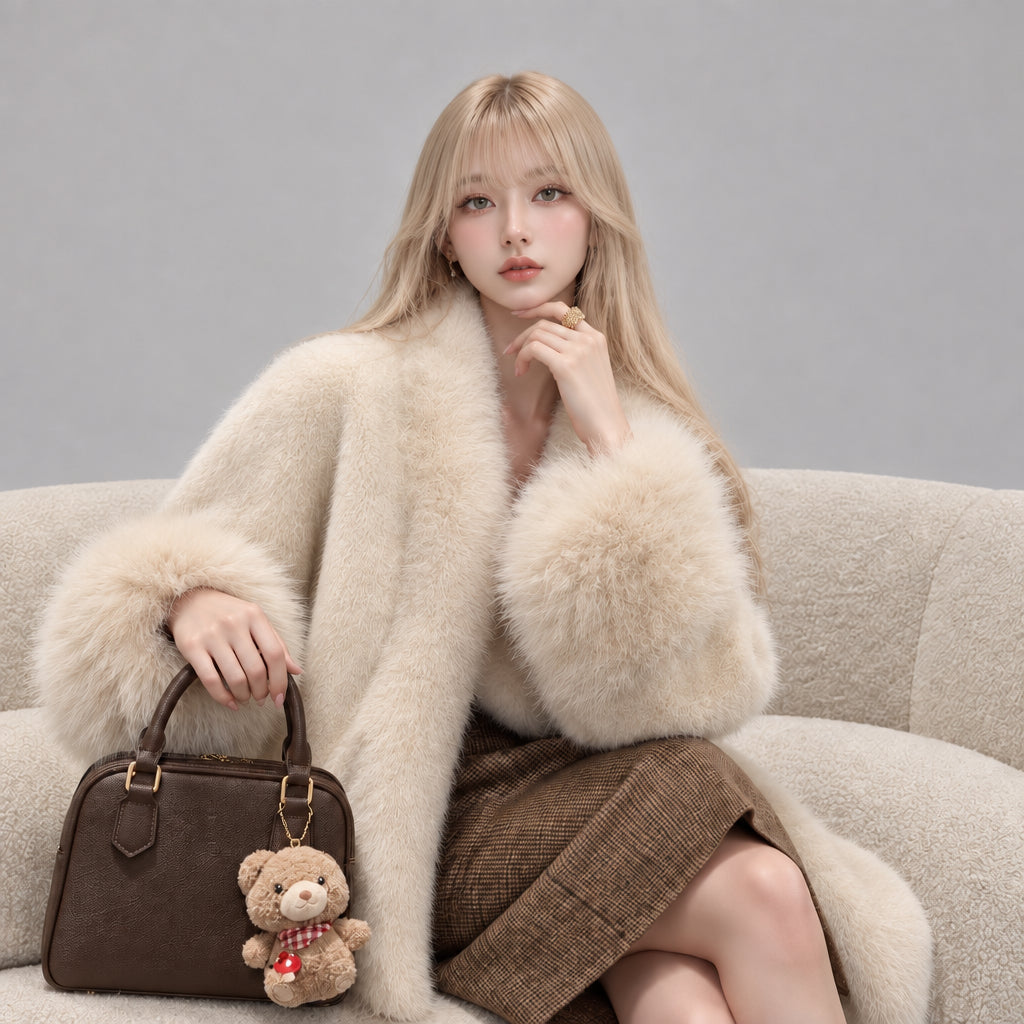 Women's fur-collar winter coat full-length view