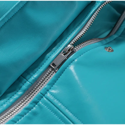 stand-collar faux-leather jacket product photo 12