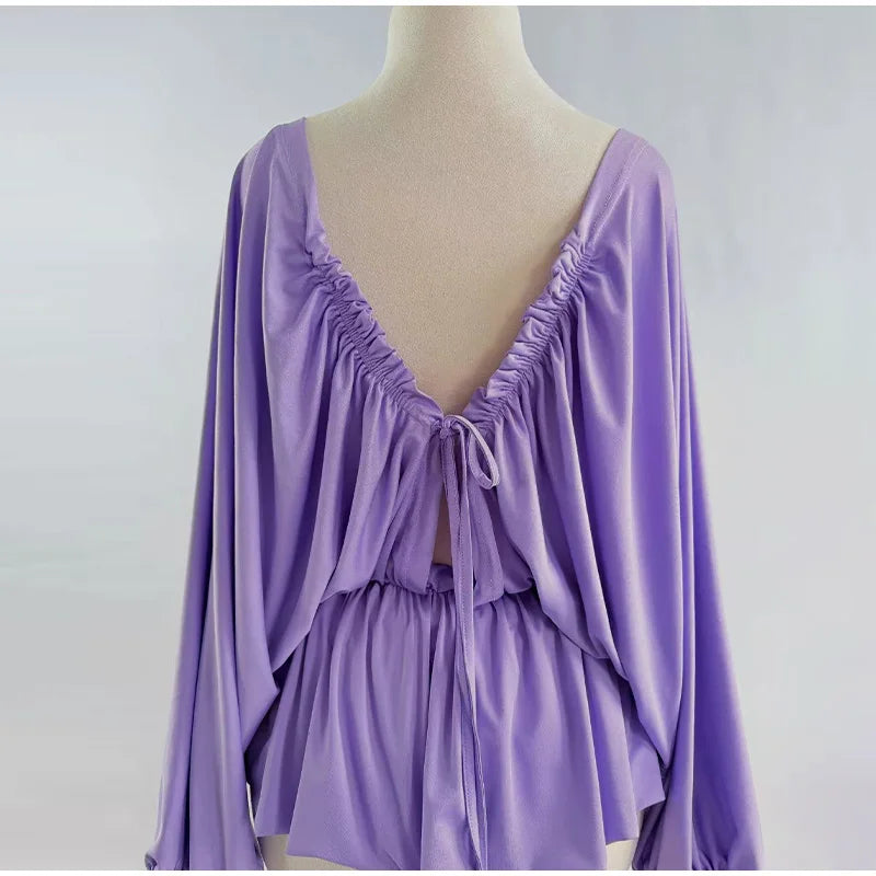 Laurie lavender backless mesh dress.