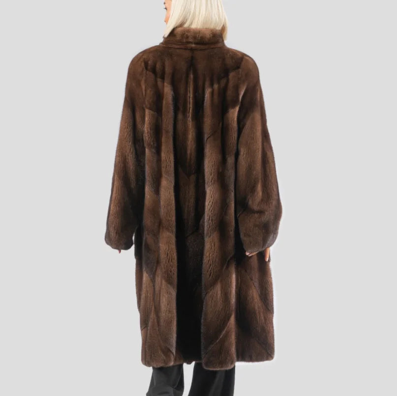 European 100% Genuine Warm Long Mink Fur Trench Coat