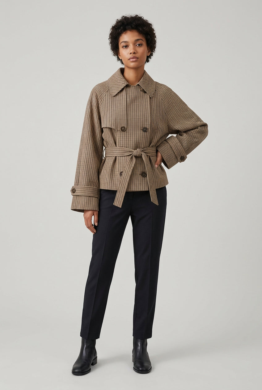 Gingham short trench coat product photo 16
