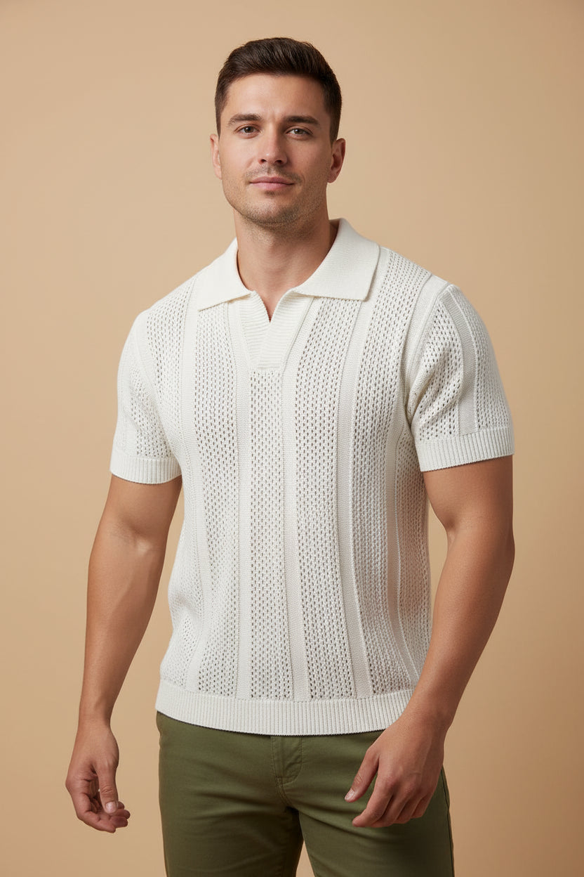 Breathable men's knitted mesh Polo shirt.