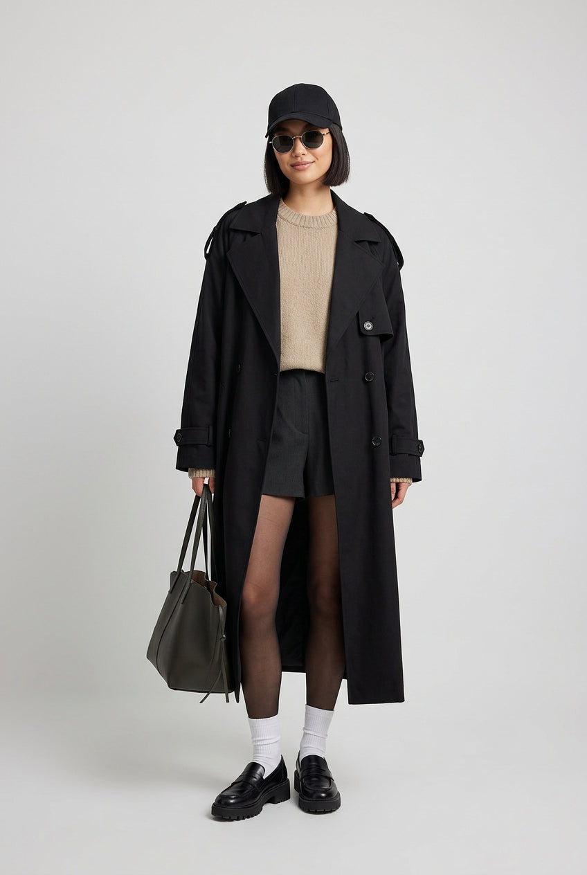 Brown cropped double-breasted jacket, front view