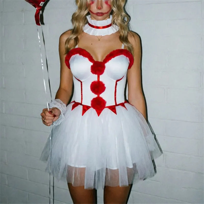 Women's Halloween clown costume with tulle tutu