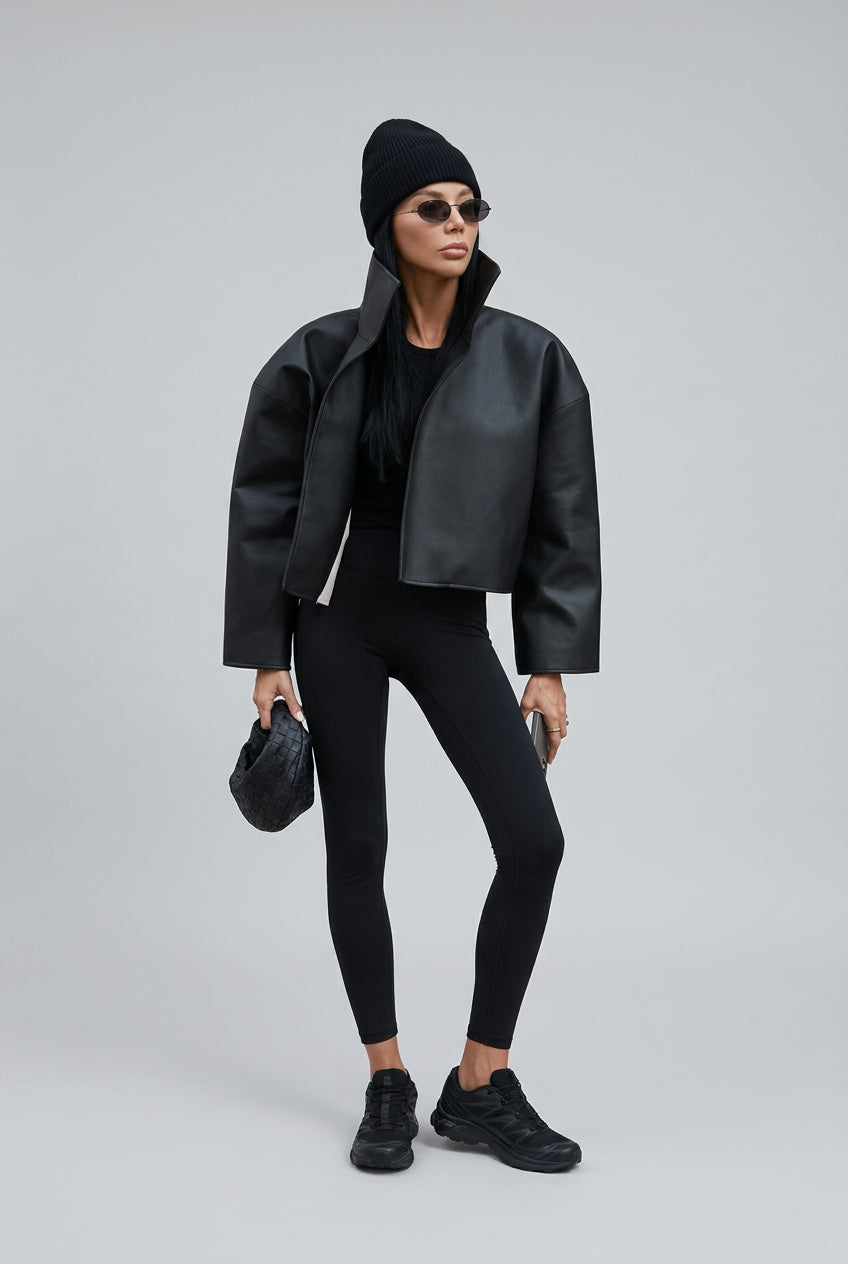 Relaxed faux-leather zip-up jacket product photo 16
