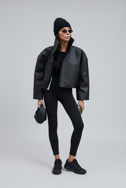 Relaxed faux-leather zip-up jacket product photo 16