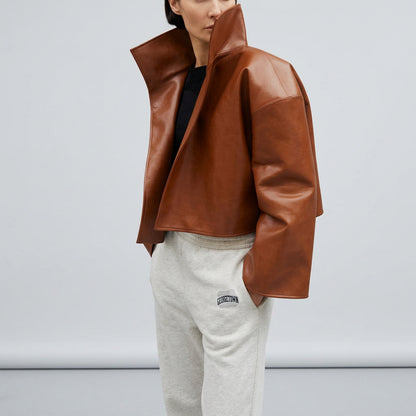 Relaxed faux-leather zip-up jacket product photo 32