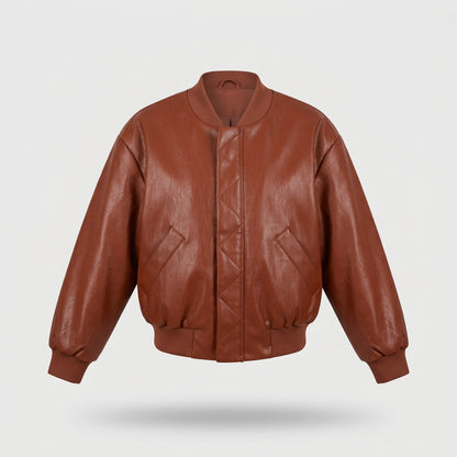 stand-collar faux-leather jacket product photo 25