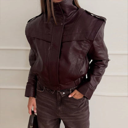 Dark burgundy brown jacket showing its overall shape