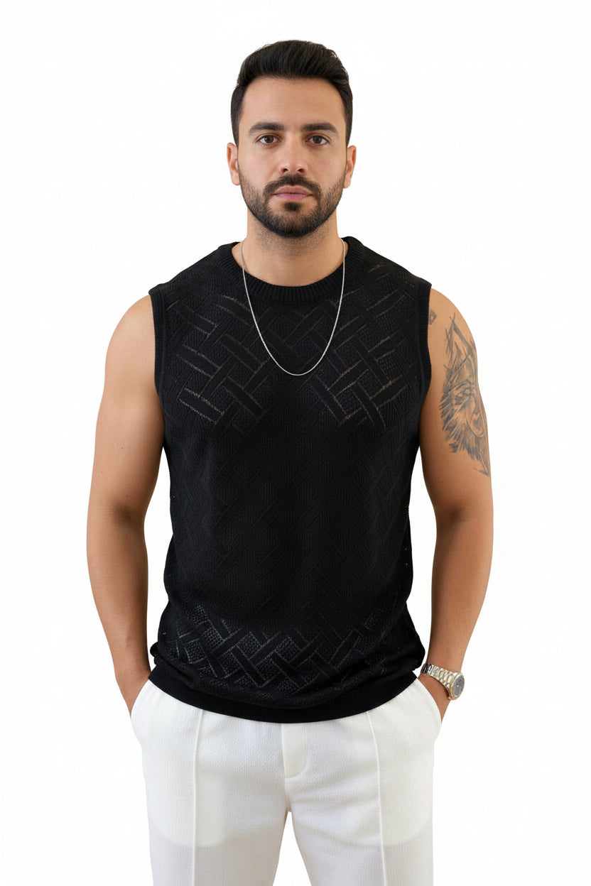 men's mesh tank top, mesh knit tank top, breathable tank top men, summer tank top men, lightweight tank top, men's gym tank top, hollow out tank top, men's sleeveless shirt, men's summer clothing, men's beach outfit, men's vacation wear, breathable knit vest, men's casual tank top, men's resort wear, athletic fit tank top