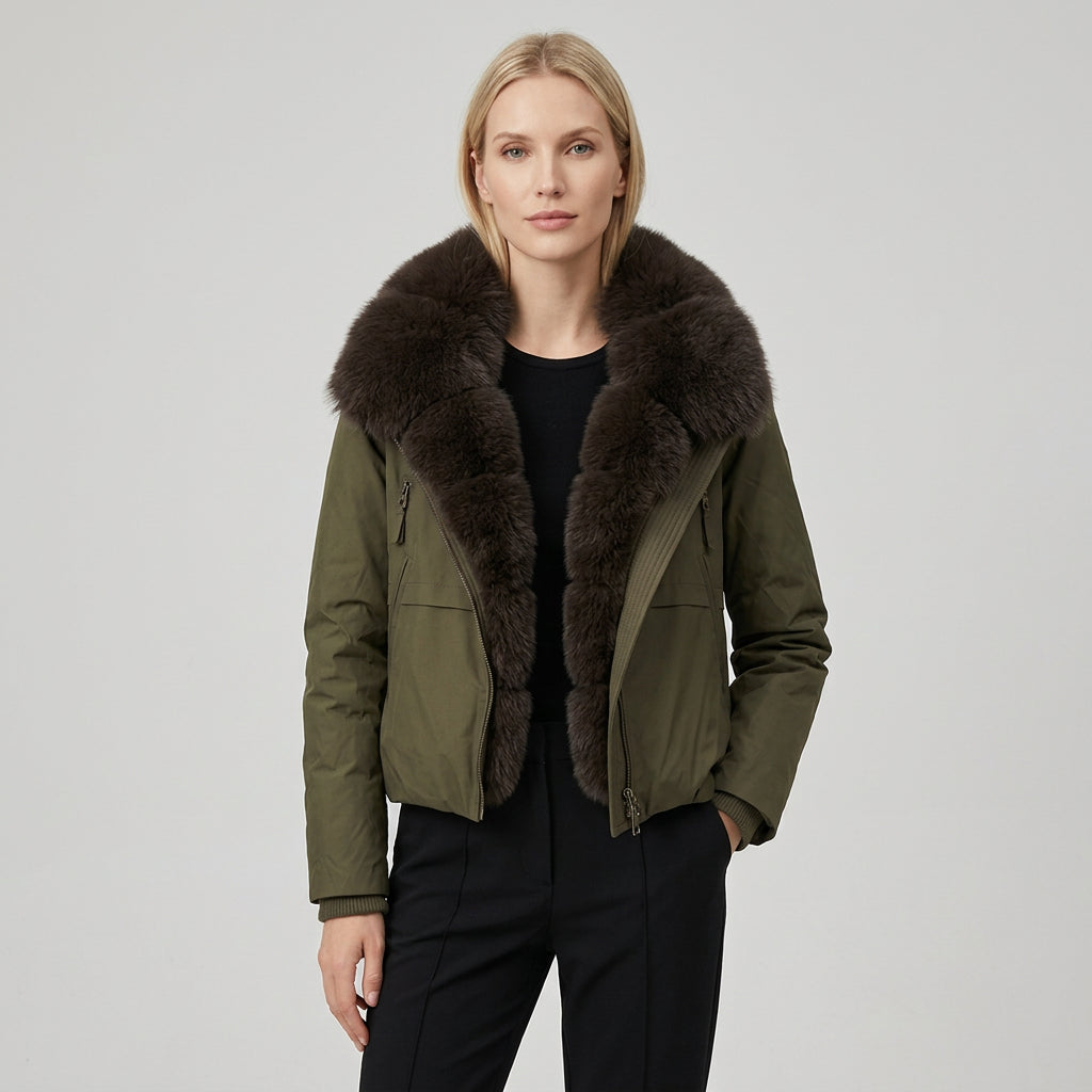 Fur-collar cropped puffer jacket for women, product image 12