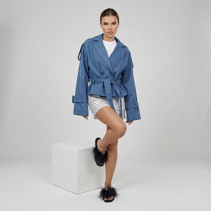 Belted cape-inspired lapel jacket for women