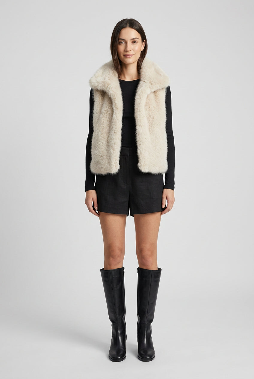 Dark brown faux fur turtleneck vest product view