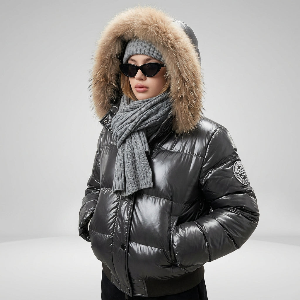 Rowan hooded quilted puffer jacket with padded design and front zipper