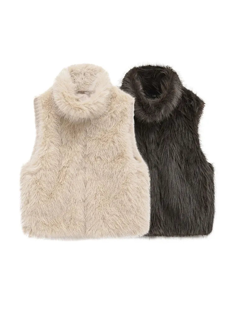 Close-up of the soft faux fur texture on the vest