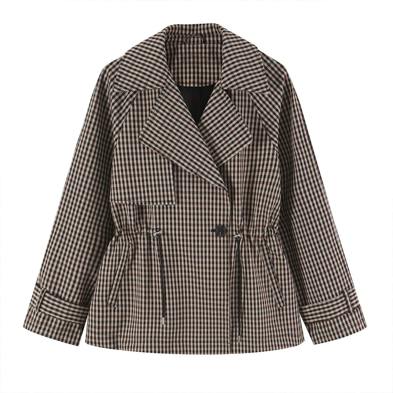 Gingham short trench coat product photo 17