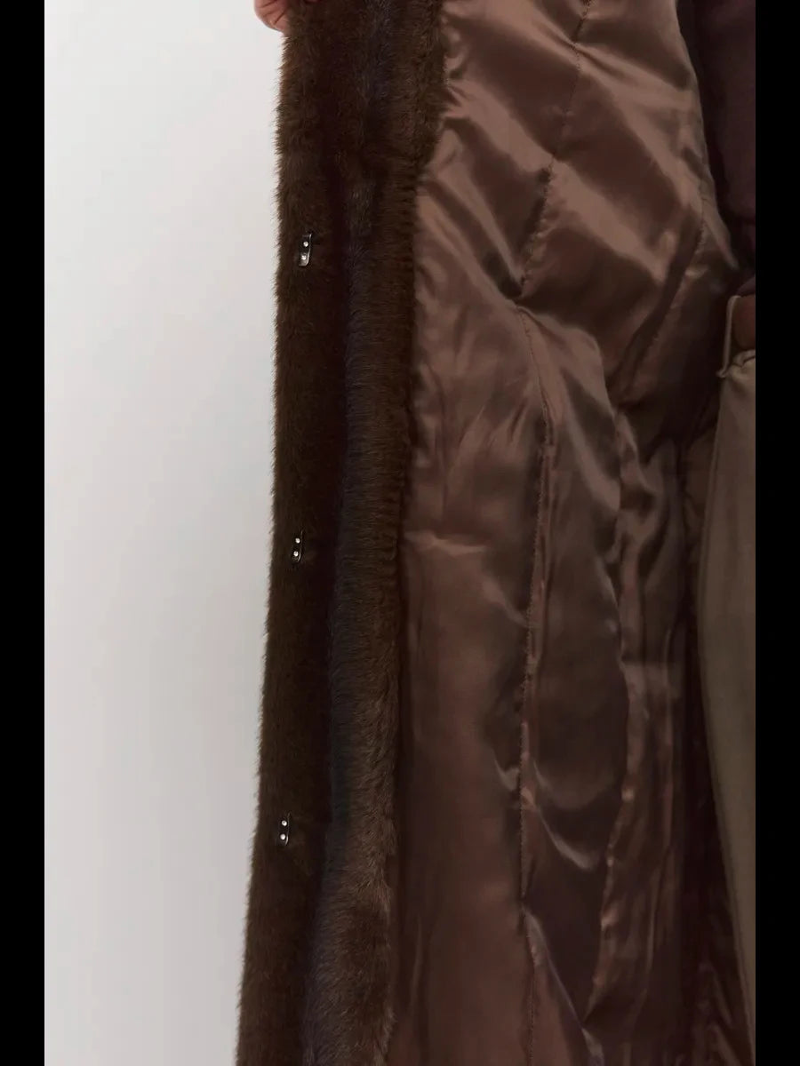 Women's Noelle longline faux fur vest with a belted waist