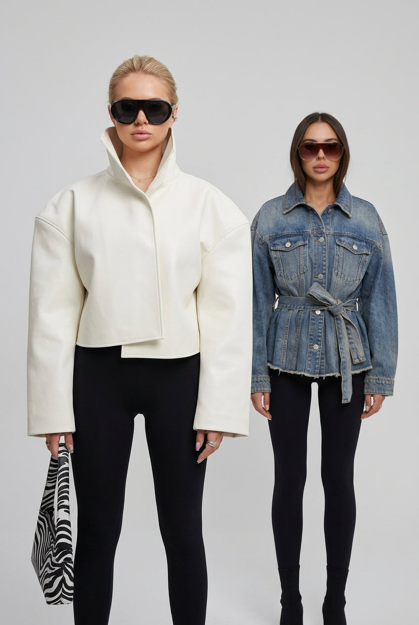 Relaxed faux-leather zip-up jacket product photo 2
