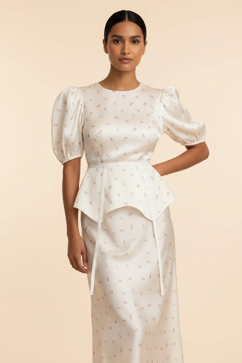 Fanny Floral print puff waistband dress.