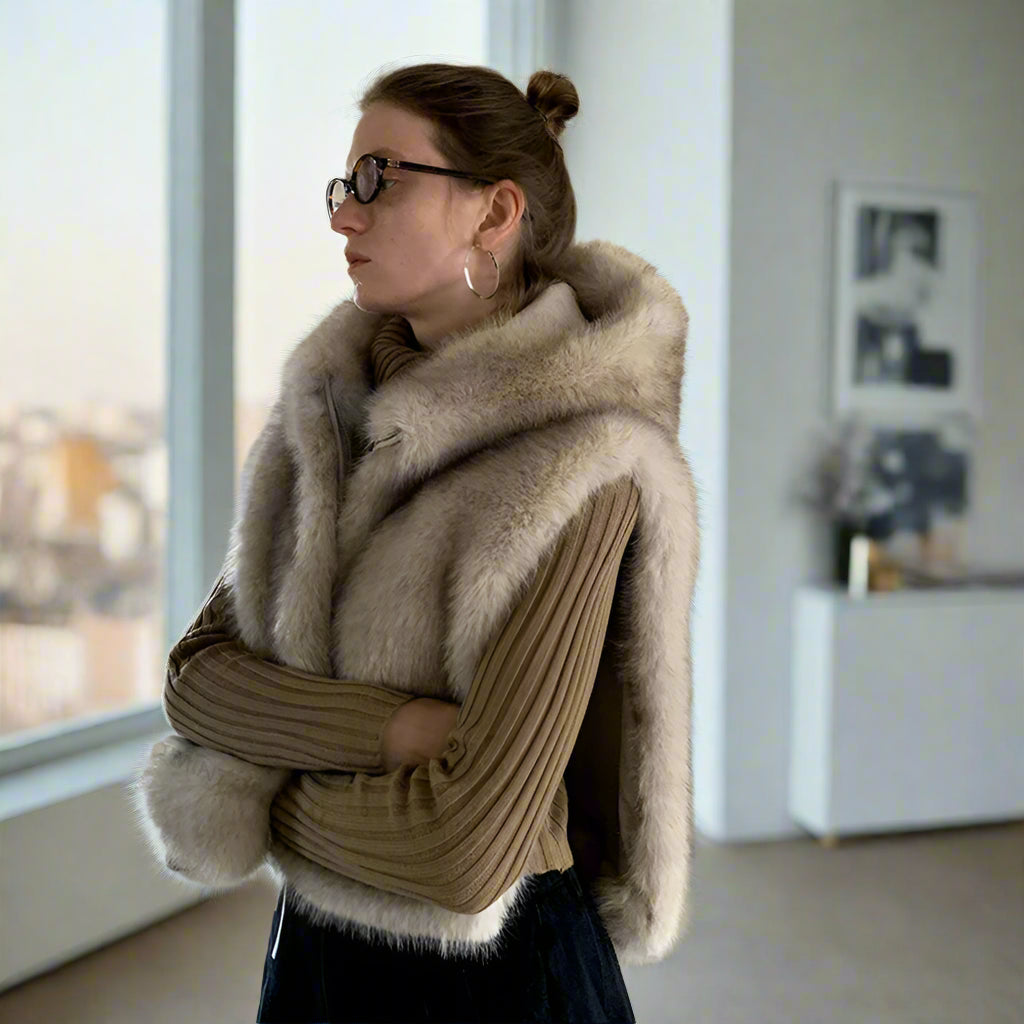Faux Fur sleeveless fur hoodie vest fall coat