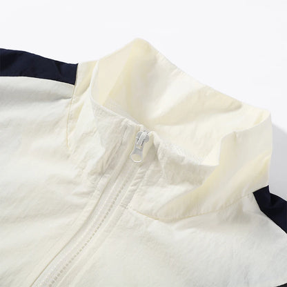 Contrast panel jacket with stand collar and long sleeves