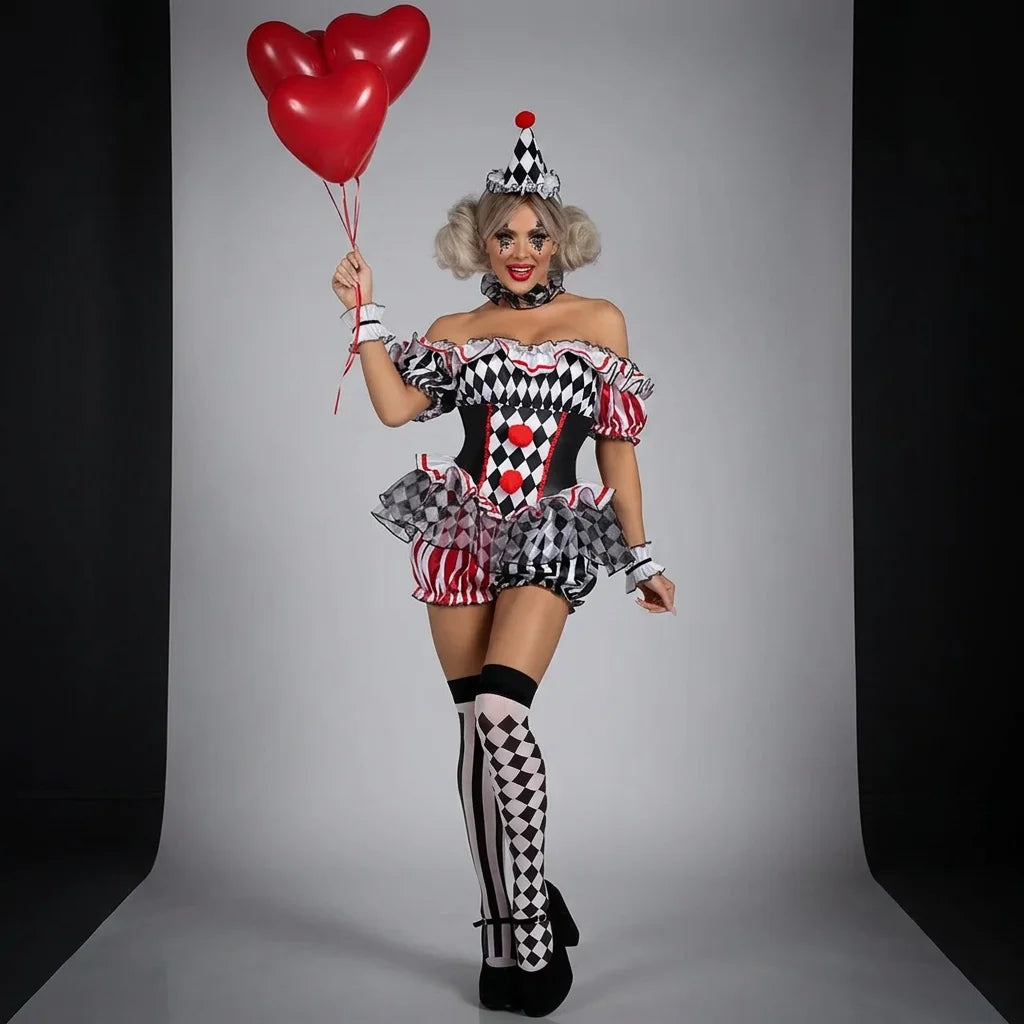 Circus clown Halloween costume set displayed from another angle