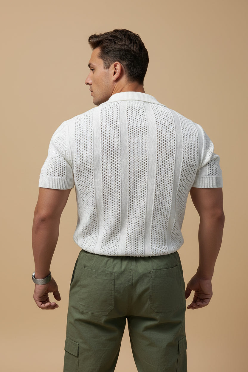 Breathable men's knitted mesh Polo shirt.