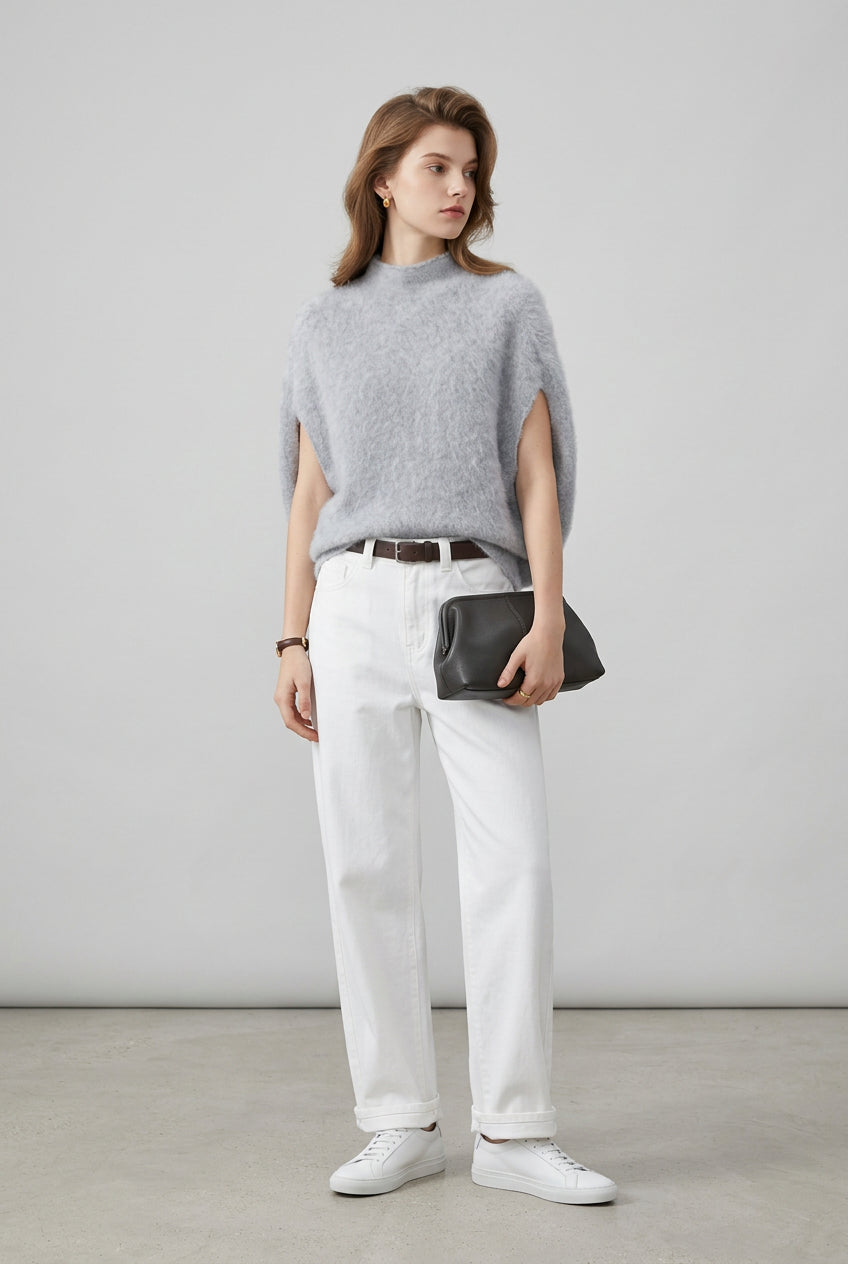 White color option of the Luxe Turtleneck Knit Vest