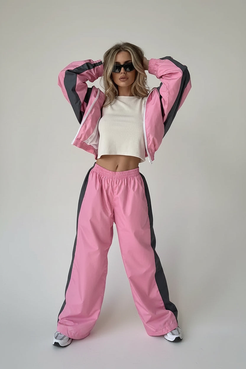 women's two piece set, women's matching set, color block two piece set, women's tracksuit, women's zip up jacket set, women's pants set, women's streetwear set, color block tracksuit women, women's casual two piece outfit, women's sporty set, women's matching pants outfit, women's jacket and pants set, zip up tracksuit women, straight leg pants set women, high waisted pants set, women's athleisure set, women's travel outfit set, airport outfit women, casual matching set women, streetwear outfit women, color