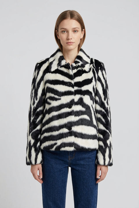 Sable Zebra Faux Fur Jacket by GoSobiShop Boutique in a bold black-and-white zebra print