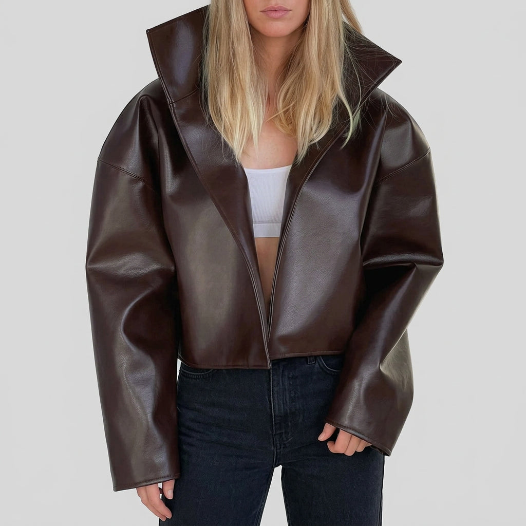 Relaxed faux-leather zip-up jacket product photo 24