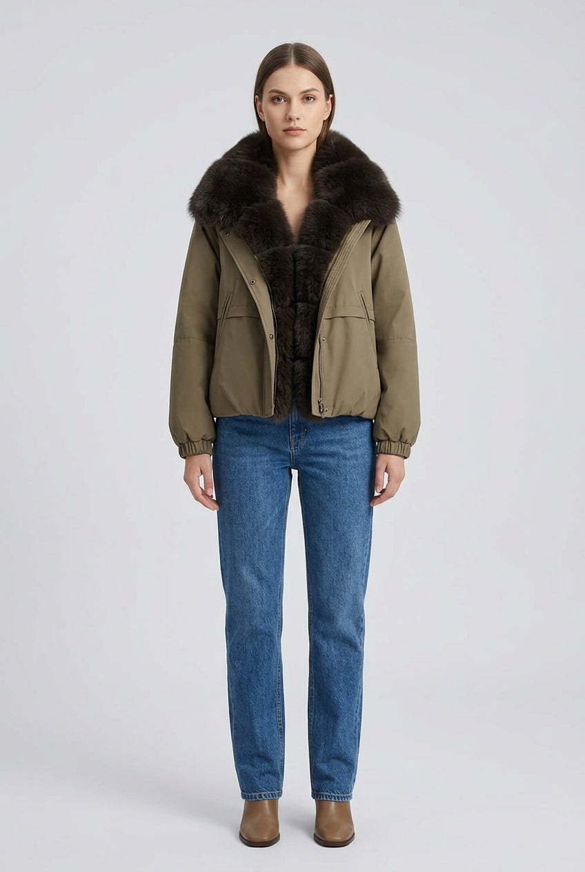 Fur-collar cropped puffer jacket for women, product image 4